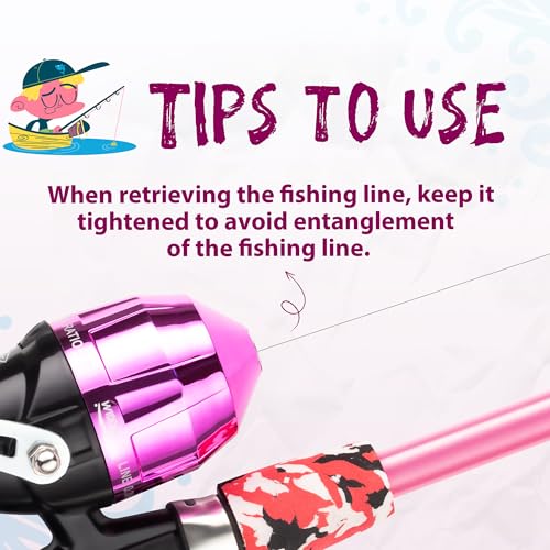 WIDDEN Kids Fishing Pole, Portable Telescopic Kids Fishing Poles for Boys and Girls, Fishing Rod and Reel Combo Kit with Tackle Box, and Fishing Net, Best Fishing Pole for Toddler Youth - color: PINK