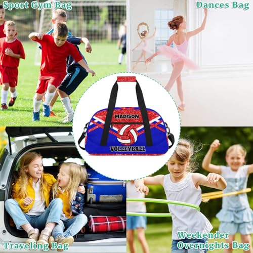 Custom Names Volleyball Bag, Personalized Name Gymnastics Sport Bag Women, Red Bling Glittering with Royal Blue (not real glitter) - color: Red Blue