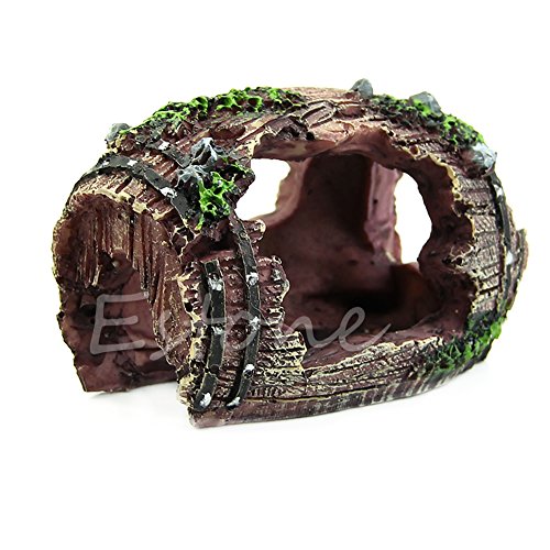 Poity Aquarium Fish Tank Resin Broken Barrel Ornament Cave Landscaping Decoration New