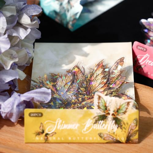 80-Piece Holographic Glitter Butterfly Art Stickers for Scrapbooking, Journaling, Resin Crafting – Waterproof Transparent Floral Fantasy Butterfly Decals - color: Glitter Butterfly