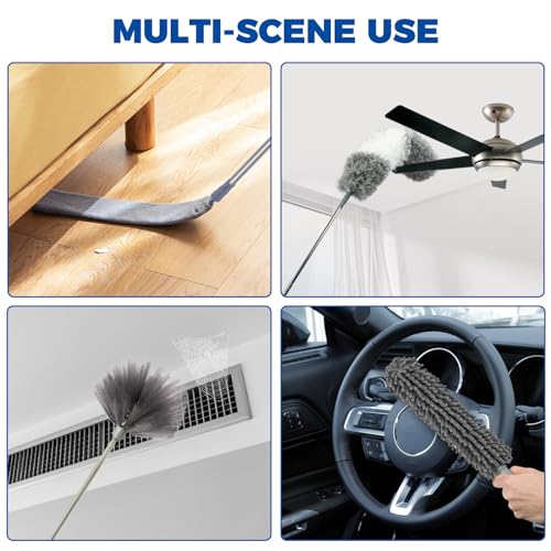 9Pcs Dusters for Cleaning Kit, Extendable Microfiber Duster Tools with 100" Long Pole, Retractable Gap Bendable Dust Cleaner, Reusable Washable Cleaning Supplie for Ceiling Fan Furniture Cars and Home - size: 9 PCS Duster Kits