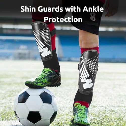 Shin Guards Soccer Youth Kids - Shin Guard for Toddler Boys Girls Teenagers 2-18 Years Old with Ankle Sleeves Protection - Football Shin Pads Equipment with Adjustable Strap - color: Black, size: Small