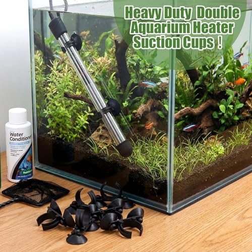 Qunclay 12 Pack Double Aquarium Heater Suction Cups with 1.2 Inch Clip Black Heavy Duty Standard Heating Rod Holders Clamps for Aquarium Heater Fish Tanks
