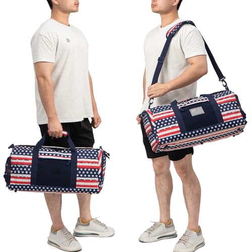 QT&QY 40L Military Tactical Duffel Bag For Men Sport Gym Bag Fitness Tote Travel Duffel Bags Training Workout Bag With Shoe Compartment Basketball Football Weekender Bag patriot Star Spangled - color: Star Spangled