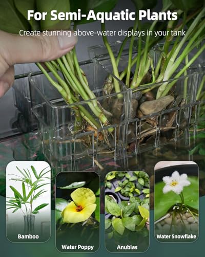 Pawfly Clear Acrylic Aquarium Plant Holder for Fish Tanks, 3 Slots Top Hanging Fish Tank Planting Holder with Hook, Adjustable Aquarium Planter Cup, Plant Pot for Water Feature Decoration - size: 1 Pcs 3 Slots