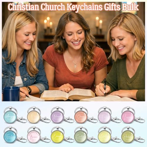 Equsion 24 Pcs Christian Keychain Gift Bulk Mini Bible Keychains with Verse Religious Keychain Gifts for Church Bible Study Group (Macaron) - color: Macaron