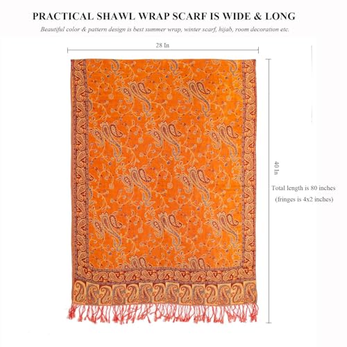 TUSHUSTY Pashmina Feel Rave Shawl Wrap for Women Men Hijab Scarf - color: Orange
