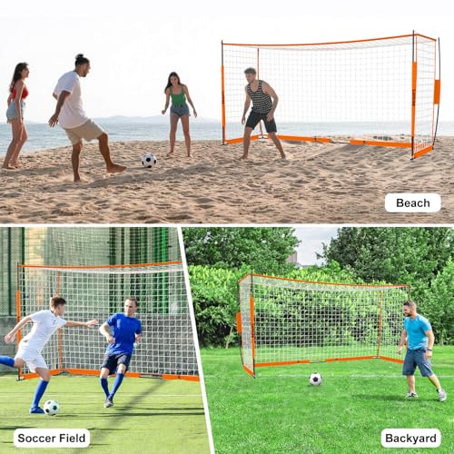 Soccer Goal 12×6 ft /16×7 ft Portable Soccer Goals Net for Backyard | Quick Setup Training Equipment, with Carry Bag, 4 Ground Nails, 12 Training Cones - color: 12×6FT Orange