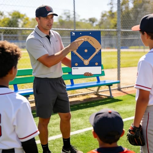 WISYOK Double-Sided Dry Erase Baseball Clipboard for Coaches, Baseball Coaching Lineup Board with Marker Blue - style: Baseball Blue
