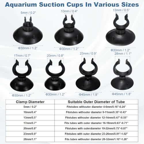 Aquarium Suction Cups, Fish Tank Suction Cups Clips Airline Tube Holders Clamps (Plastic, 8Pcs, Black) for 0.7" Fish Tank Airline Tubing Binding Moss Shrimp Nest, 17x30MM - color: Black, size: 17x30MM