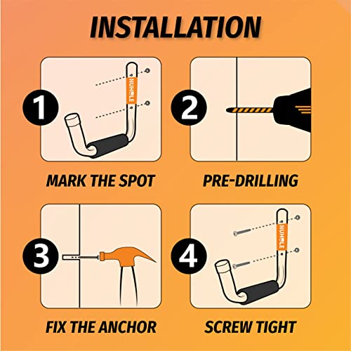 HUHOLE 4 Pack 9.8 Inch Jumbo Garage Storage Hooks | Wall Mount Hangers with 70 lb Capacity for Kayak, Ladders, Canoes, Snowboards, Folding Chairs, Paddleboards and Surfboards - size: 9.8" Ladder Hanger