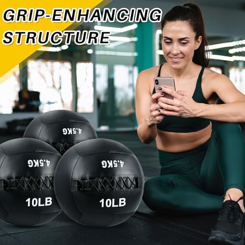 Lunmon Soft Wall Medicine Ball for Exercise Fitness Slam Weighted Med Ball with Non Slip Grip for Slamming Workout Strength Conditioning Core Training Lunge and Partner Toss - size: 10 Lbs