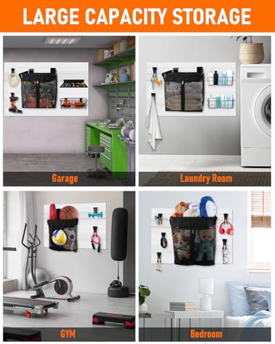 ZORUNNA Slatwall Baskets with Zipper, 6PCS Heavy-Duty Slatwall Hooks, 2PCS Metal Slat Wall Basket and 2PCS Slatwall Shelves Accessories, Wall Storage Organizer for Garage, Sports Gear, Toy, Laundry. - size: 16x15x11'+ 2*Metal Basket+ 2*Shelves