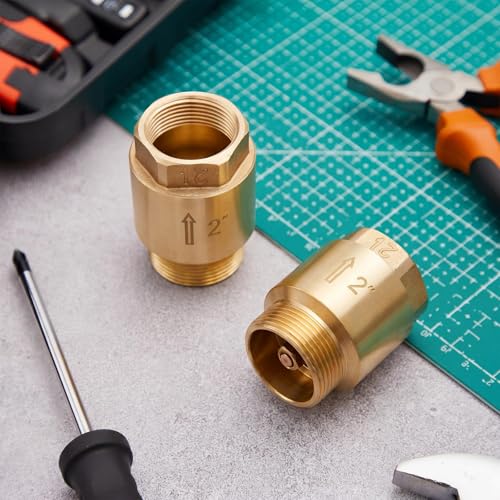 Zonon 2 Pcs 2 Inch Check Valve One Way Brass Non Return in Line Check Valve with Backflow Prevention NPT Male in FNPT out for Garden Hose Well Pumps Irrigation Systems Chemical Industry - size: 2 Inch