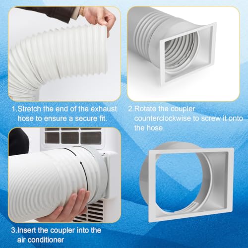 Portable AC Hose with Adapter, 5.9" Dia x 59" L Replacement Exhaust Hose A3 | Anti-Clockwise Flexible Portable Air Conditioner Duct, Check Coupler/AC Compatibility Before Ordering, Durabe PVC Connector - size: Dia 5.9" Exhaust Hose L 59"&Coupler AA03