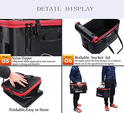 Fishing Bucket,Foldable Fish Bucket, Multi-Functional EVA Fishing Bag for Outdoor, Live Fish Lures Bucket and Fish Protection Bucket,10GAL/8GAL/6GAL/4.8GAL/3GAL Live Fish Container (10GAL/Black) - color: 10gal/Black
