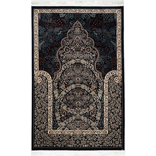 Modefa Velvet Prayer Rug - Soft Plush Turkish Janamaz Sajada Carpet for Men and Women - Luxury Velvet Wide Floral Prayer Mat Ramadan Eid Gift (Dark Blue) - color: Dark Blue