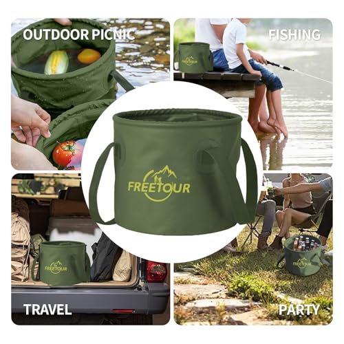 Baiao Collapsible Bucket 5 Gallon, Portable Collapsible Bucket with Handle, Folding Water Container for Fishing Camping Beach Hiking Home Travel Car Washing(Green 20L) - color: Military-green
