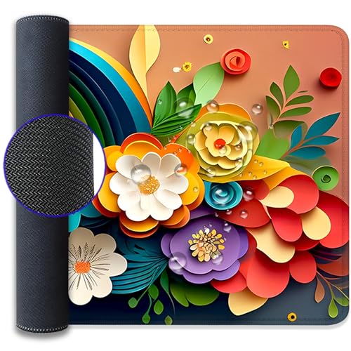 Rainbow Spring Flowers Desk Pad Mouse Pad,Floral Prints Extended Large Gaming Mouse Mat with Stitched Edges,Non-Slip Waterproof Rubber Base Mousepad for Office Work Home Desk Mat(27.5X11.8 in) - color: Rainbow Spring
