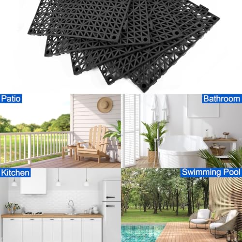 Modular Interlocking Cushion 48 Pack 11.8" x 11.8" Rubber Floor Tiles Non-Slip Splicing Drainage Mats for Deck, Black - size: 48 PCS