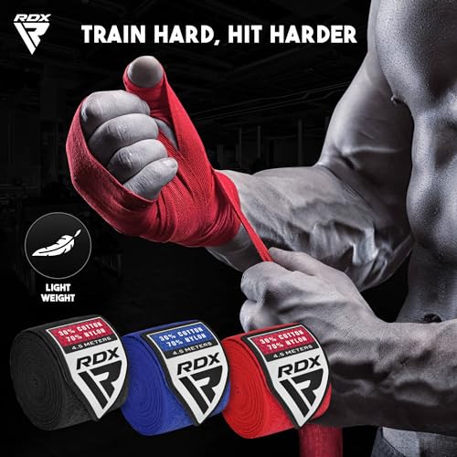 RDX Boxing Hand Wraps, Pack of 3 Pairs Bundle, 4.5 Meter Elasticated Inner Gloves, Muay Thai MMA Kickboxing Punching Martial Arts Strength Training Workout Combat Sports Home Gym Fitness Accessories