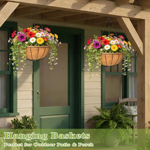 4 Pack 14 Inch Hanging Baskets for Plants Outdoor Metal Hanging Planter Hanging Flower Baskets with Coco Fiber Liners Chain Round Wire Plant Holder Hanging Flower Pots(Watermelon) - size: 14 Inch, style: Watermelon