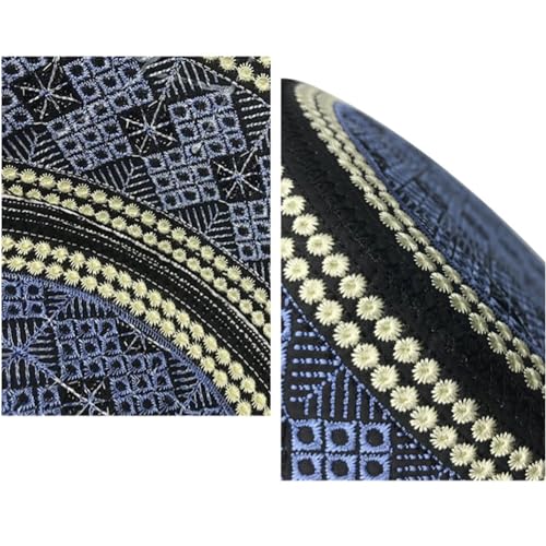 RUIXIA Men Boys Muslim Prayer Kufi Hat Skull Cap Embroidery Islam Kufi Headware takke Praying Beanie Hat Kofia Topi Hat - color: Blue/Black-adults