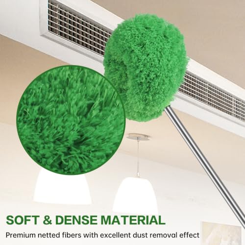 Ceiling Fan Cleaner Duster Reusable Microfiber Ceiling Fan Blade Cleaner Removable Duster with Extension Pole Adjusts 13 to 49.7 Inch for Cleaning Walls Bookshelves Furniture Door Window Top (Green) - color: Green