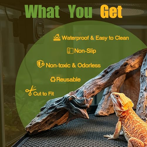 18" x 79" Reptile Mat, Bearded Dragon Tank Accessories, Substrate Liner | Cut-to-Fit Anti-Slip Leopard Gecko Bedding, Waterproof Carpet for 40 Gallon, 20-50 Gallon Lizard Tank, Black