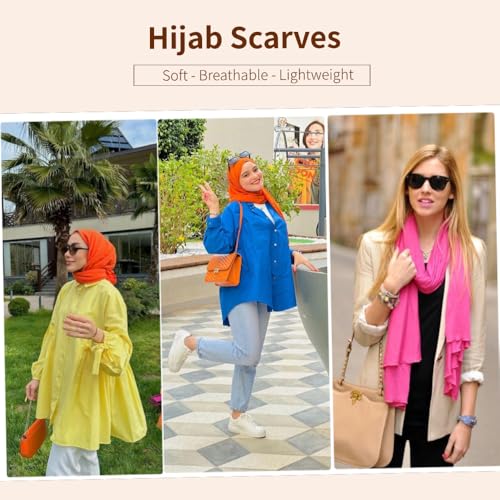 Muslin Hijab Scarf for Women Long Headscarves Solid Head Wraps Soft Pashminas Shawls - color: Orange Muslim Hijab Scarf