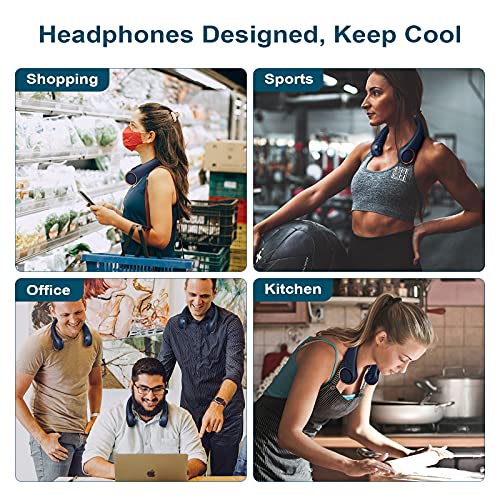 CIVPOWER Neck Fan: Portable Personal Neck Cooling Rechargeable Bladeless Fan - Hands Free 3 Speed 4000 mAh Battery USB Operated Wearable Headphone Design - Gift for Men Women Outdoor (Dark Blue) - color: Dark Blue