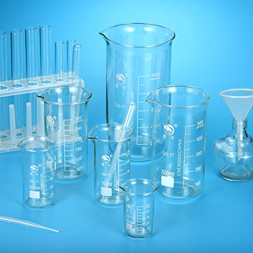 PATIKIL 250ml Tall Form Glass Beaker, 2 Pack 3.3 Borosilicate Glass Graduated Printed Scale Measuring Cups with Spout for Kitchen Lab Liquids Transit Boiling - size: 250ml
