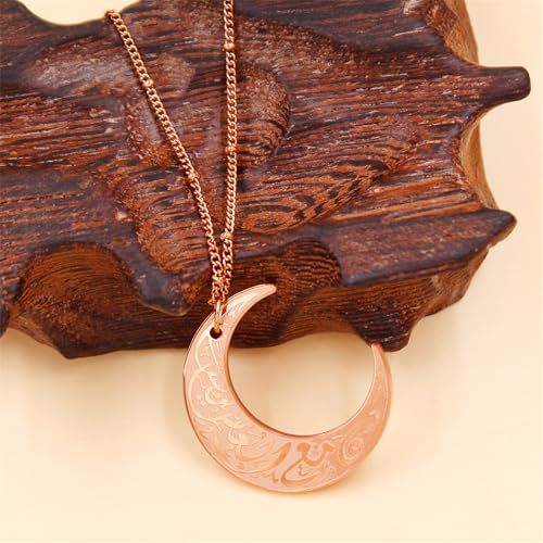 Stainless Steel Arabic Moon Pendant Necklace - Islamic Allah Symbol Jewelry for Men and Women - Religious Amulet Talisman Gift YA4979 - color: rose gold moon pendant necklace