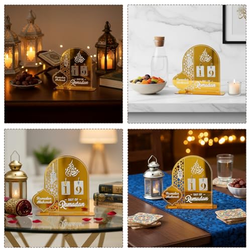 Ramadan Calendar, Golden Acrylic Ramadan Advent Calendar for Home Decor, Ramadan Good Deed Calendar for Kids Aged 14+, Ramadan Countdown Decorations, Ramadan Gift for Families