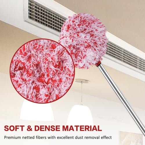 Ceiling Fan Cleaner Duster Reusable Microfiber Ceiling Fan Blade Cleaner Removable Duster with Extension Pole Adjusts 13 to 49.7 Inch for Cleaning Walls Furniture Door Window Top (Red White) - color: Red White