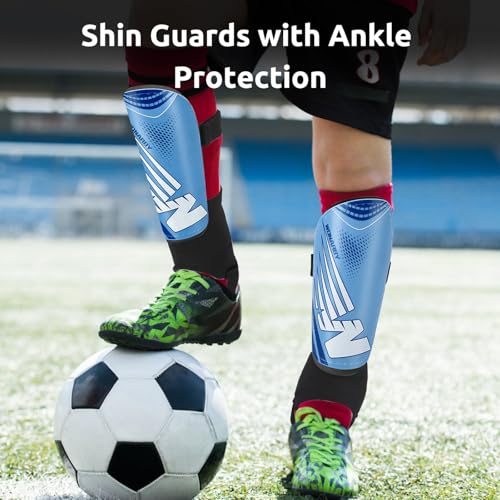 Shin Guards Soccer Youth Kids - Shin Guard for Toddler Boys Girls Teenagers 2-18 Years Old with Ankle Sleeves Protection - Football Shin Pads Equipment with Adjustable Strap - color: Blue, size: X-Small