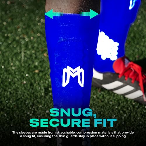 MediCaptain Mini Shin Guards Soccer – Built in Shin Pad Sleeves for Mens, Women, Teens - Small Shin Guards - Lightweight, Breathable Shin Defender Leg Protection - color: Blue, size: Maxi (5.5 x 2.8 in)
