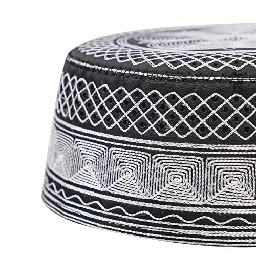 Islamic Men's Hat Men Muslim Prayer Kufi Hat Arabian Top Embroidered Men Hajj Mosque Headwear Beanie Skull Cap - color: White
