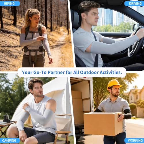 Cooling Arm Sleeves - 4 Pairs UV Sun Protection Sleeves for Women & Men, Breathable Elastic Arm Coolers for Hiking, Driving, Working & Outdoor Sports