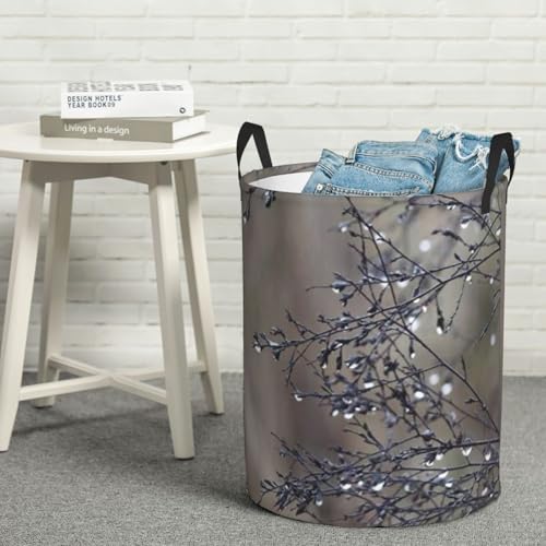 Botanical Creative Dew Drop Plant Nature Round Waterproof Oxford Cloth Laundry Basket Multi-Purpose Storage Basket Toys Books Clothes Storage Basket - color: Black 4