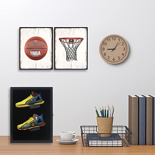 Memorabilia Sports Shoes Display Frame Case Lockable Wall Mount Wooden Cleat Sneaker Cabinet Storage Shelves Box for Football Basketball Sports Shoes Display with Anti-Fade UV Protection Acrylic Door