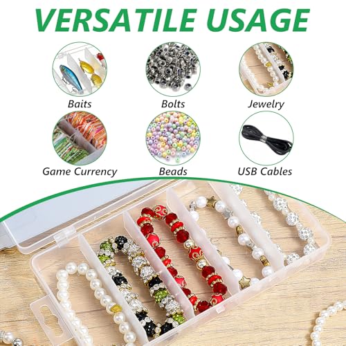 10 Pack 5 Grid Tackle Box Organizer, 6.8" x 3.7" x 1.1" Plastic Organizer Box with Dividers, Plastic Compartment Storage Boxes for Jewelry, DIY Crafts, Bait, Small Part, Beads