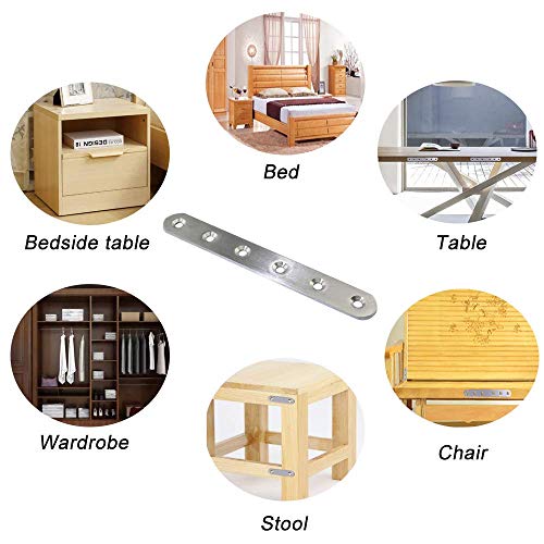 4 Pcs 9.7" Stainless Steel Flat Brackets, Mending Plates with 32PCS Screws | 8-Hole Design for Secure Fixing, Ideal for Wood/Board/Bed Frames/Furniture/Shelves, Rust-Resistant Steel, with Mounting Screw
