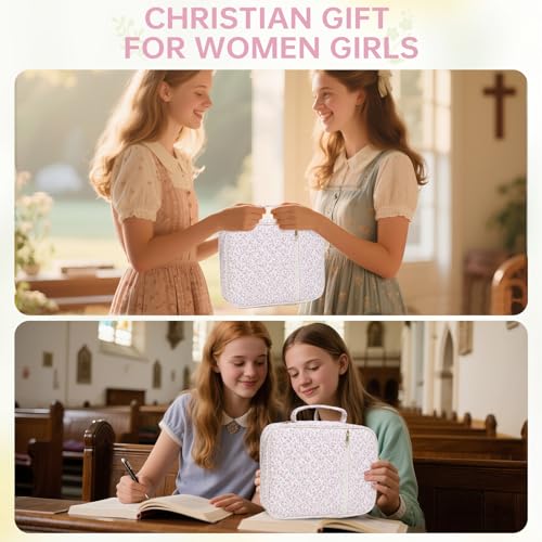 Bible Cover Case for Women Large Bible Cover with Durable Handle Quilted Bible Carrying Case for Girls Bible Study Supplies Accessories (Mini Pink Flower, Mini Pink Flower) - color: Mini Pink Flower