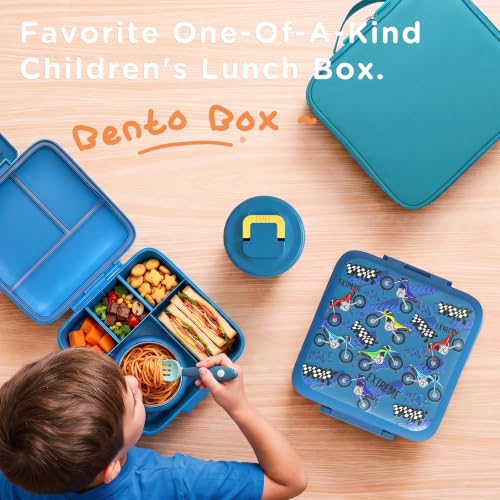 JXXM Bento Lunch Box for Kids With 8oz Soup thermo,Leak-proof Lunch Containers with 5 Compartment,thermo Food Jar and Lunch Bag, Food Containers for School (A-Blue(Extreme Locomotive)) - color: Blue Extreme Locomotive