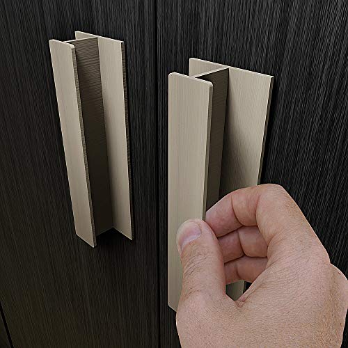 HRX Self-Adhesive Edge Fingerpull Door Handle - Easy to Install Screwless Peel and Stick on Glass, Wood, Metal, Plastic - Sliding Doors Knob for Kitchen Fronts, Drawers & Dressers Panels - 2 Pack - color: Champagne