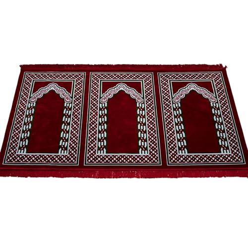 Modefa Muslim Prayer Rug Wide Multi Person Velvet Floral Carpet (Red) - color: Red