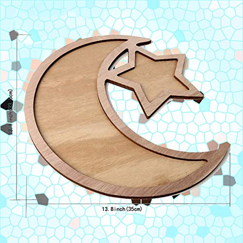 Ramadan Tray, Ramadan Wood Tray Moon Star Eid Mubarak Dessert Tray Ramadan Decorations, DIY Serving Tableware for Breakfast Dinner Dessert Pastry Display Holder Eid Decoration Ornament