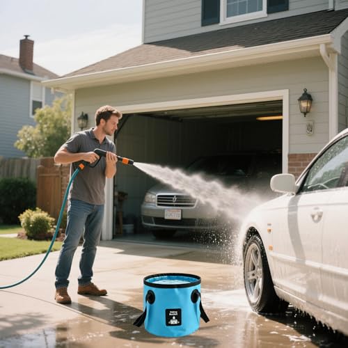 Collapsible Bucket with Handle, Lightweight Folding Water Container, Portable Collapsible Bucket for Fishing, Camping, Hiking, Backpacking, Outdoor Survival, Car Washing Black 20L (20L-Blue) - size: 20L-Blue