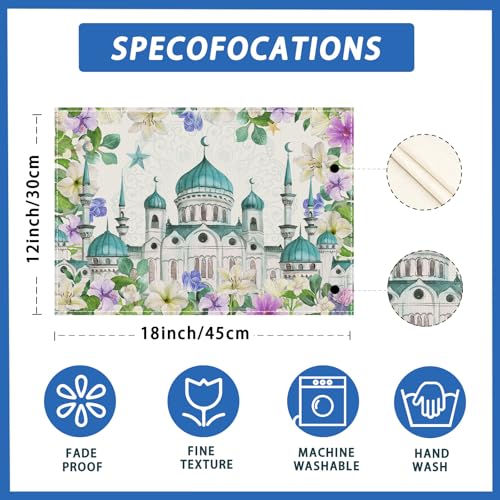 XCHI Flowers Castle Stars Ramadan Mubarak Placemats Set of 4 Table Mats for Party Home Kitchen Dining Table Decorations 12x18 Inch